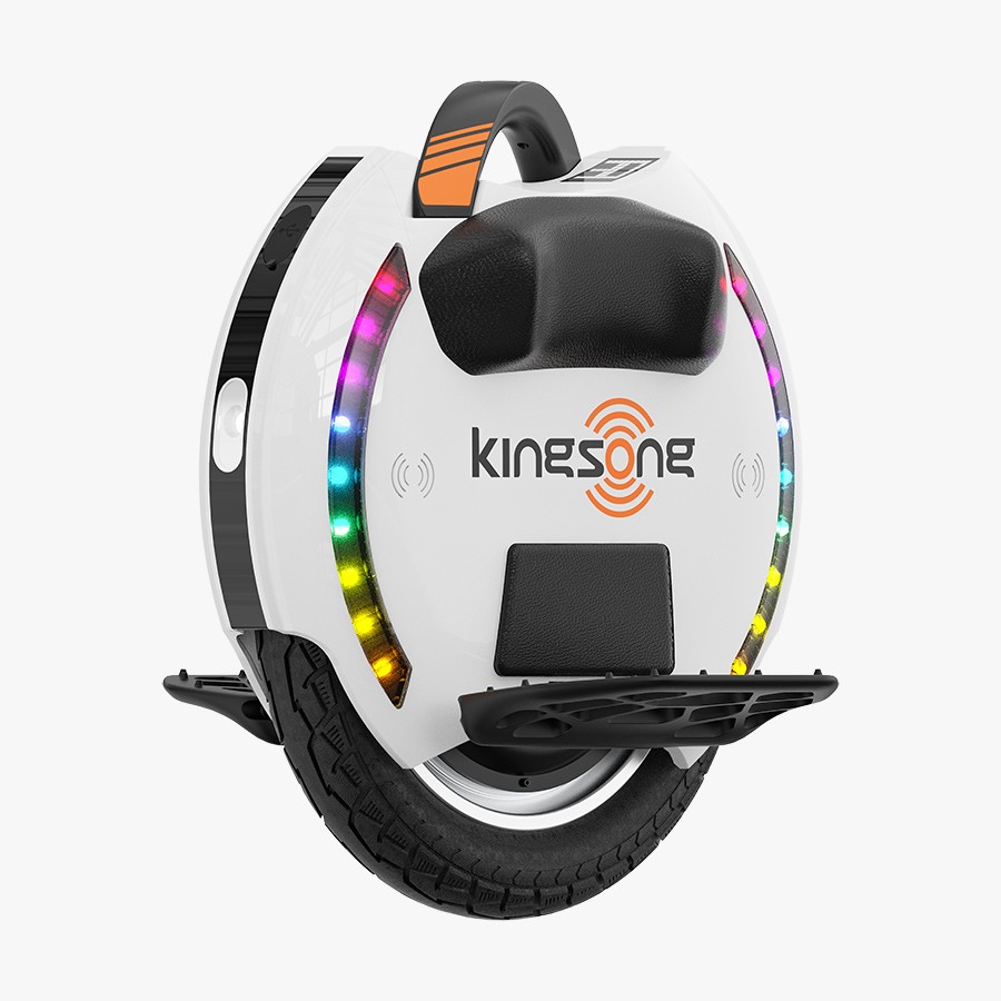 Detaliu LED-uri RGB și carcasă albă monociclu KINGSONG 14S PRO