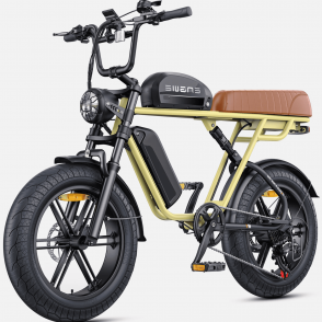 Bicicleta Electrica ENGWE M1, Motor 750W, Autonomie 233 km, Viteza maxima 25 km/h, Acumulator 48V 28.6AH li-ion Detasabil, Roti FAT 20*4.0 inch din Aliaj, Sa dubla, Full Suspension, Galben/Negru 