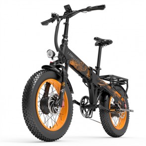 Bicicleta Electrica LANKELEISI X2000 MAX, 2000W, Motor DUAL, Autonomie 130 KM, Viteza maxima 48 KM/H, Acumulator 48V 20AH SAMSUNG li-ion Detasabil, Tractiune 2x2, Roti FAT 20*4.0 inch, Pliabila, Galben/Alb/Rosu