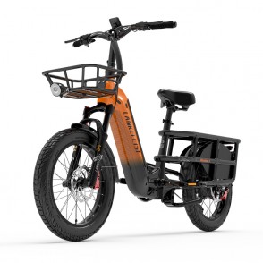 Bicicleta Electrica LANKELEISI Wombat-1, Motor 1000W, Autonomie 150 KM, Viteza maxima 46 KM/H, Acumulator 48V 20AH SAMSUNG li-ion Detasabil, Roti FAT 20*3.0 inch, Negru+Portocaliu/Negru+Gri 