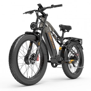 Bicicleta Electrica LANKELEISI MG800 MAX, 2000W, Motor DUAL, Autonomie 130 KM, Viteza maxima 48 KM/H, Acumulator 48V 20AH SAMSUNG li-ion Detasabil, Tractiune 2x2, Roti FAT 26*4.0 inch, Negru+Gri/Negru+Portocaliu 