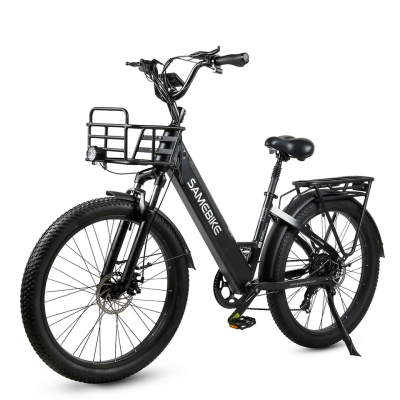 Bicicleta Electrica SAMEBIKE RS-A01, Motor 750W, Autonomie 120 km, Viteza maxima 35 km/h, Acumulator 48V 14AH li-ion Detasabil, Roti FAT 26*3.0 inch, Ideala pentru Glovo/Tazz/Bolt, Negru/Alb
