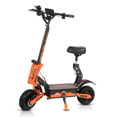 Trotineta Electrica ARWIBON GT08, Motor DUAL, 5600W, Autonomie 65 km, Viteza maxima 85 km/h, Acumulator 60V 27AH li-ion, Tractiune 2x2, Roti 11 inch, Pliabila, Sa detasabila, Off Road, Negru+Portocaliu