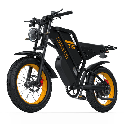 Bicicleta Electrica COSWHEEL GT20 MAX, Motor 2000W, Autonomie 233 km, Viteza maxima 65 km/h, Acumulator 60V 40AH SAMSUNG li-ion Detasabil, Roti FAT 20*4.0 inch, Full Suspension, Ideala pentru Glovo/Tazz/Bolt, Negru