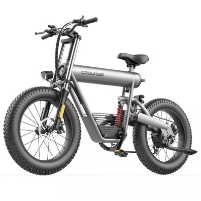 Bicicleta Electrica COSWHEEL T20, Motor 500W, Autonomie 150 km, Viteza maxima 45 km/h, Acumulator 48V 20AH li-ion Detasabil, Roti FAT 20*4.0 inch, Full Suspension, Ideala pentru Glovo/Tazz/Bolt, Gri