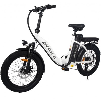 Bicicleta Electrica AVAKA BZ20 PLUS, Motor 500W, Autonomie 100 KM, Viteza maxima 32 KM/H, Acumulator 48V 15AH li-ion Detasabil, Pliabila, Roti FAT 20*3.0 inch, Step-Through, Ideala pentru Glovo/Tazz/Bolt, Negru/Alb