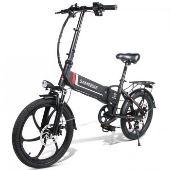 Bicicleta Electrica SAMEBIKE 20LVXD30 Pliabila, Motor 350W, Autonomie 80 km, Viteza maxima 35 km/h, Acumulator li-ion 48V 10.4AH Detasabil, Negru/Alb