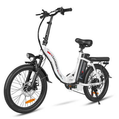 Bicicleta Electrica SAMEBIKE CY20, Motor 350W, Autonomie 80 km, Viteza maxima 32 km/h, Acumulator 12AH li-ion Detasabil, Roti 20 inch, Pliabila, Step-Through,  Ideala pentru Glovo/Tazz/Bolt, Cyan/Negru/Albastru/Alb